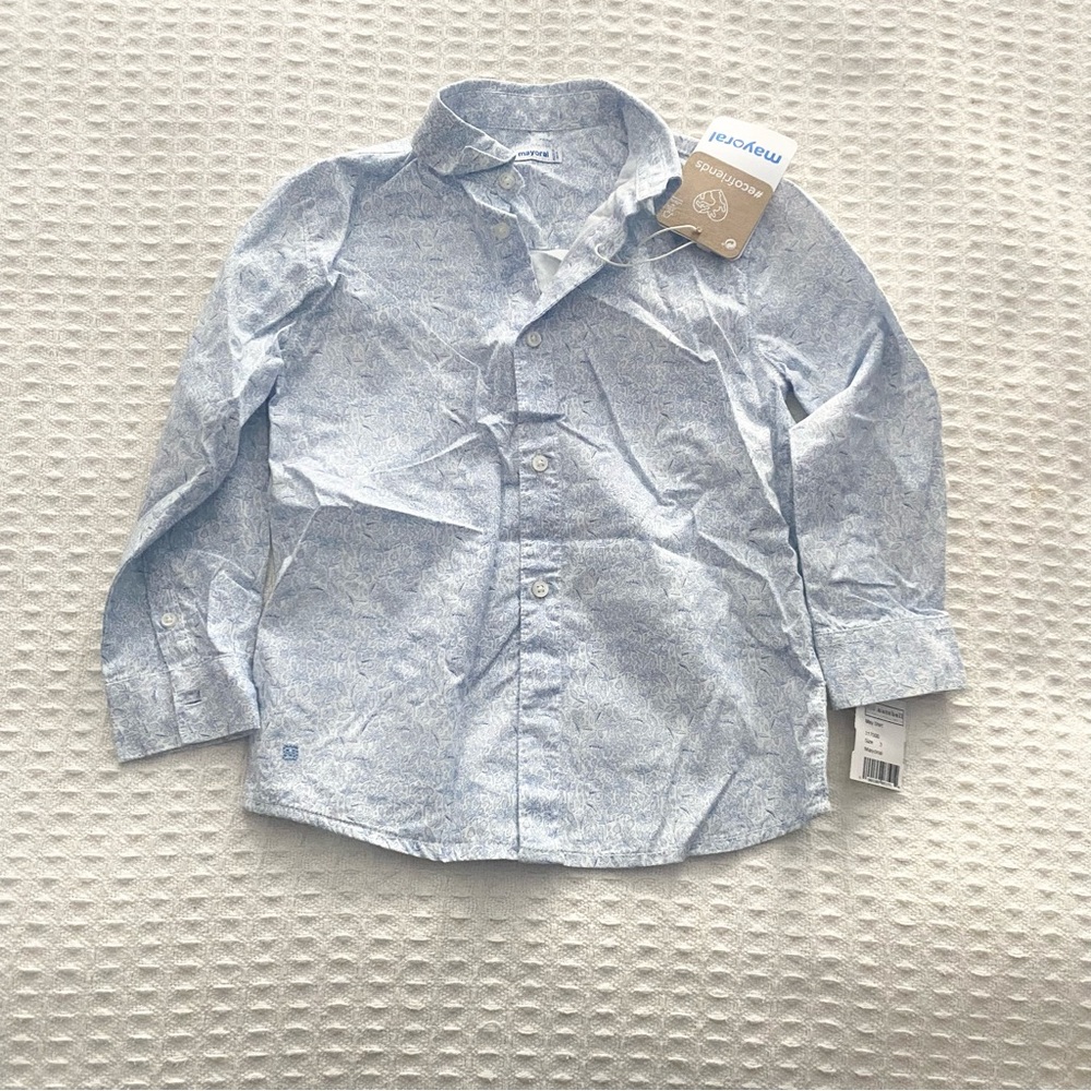 Mayoral Light Blue Leaf Pattern May Shirt size 3 NWT